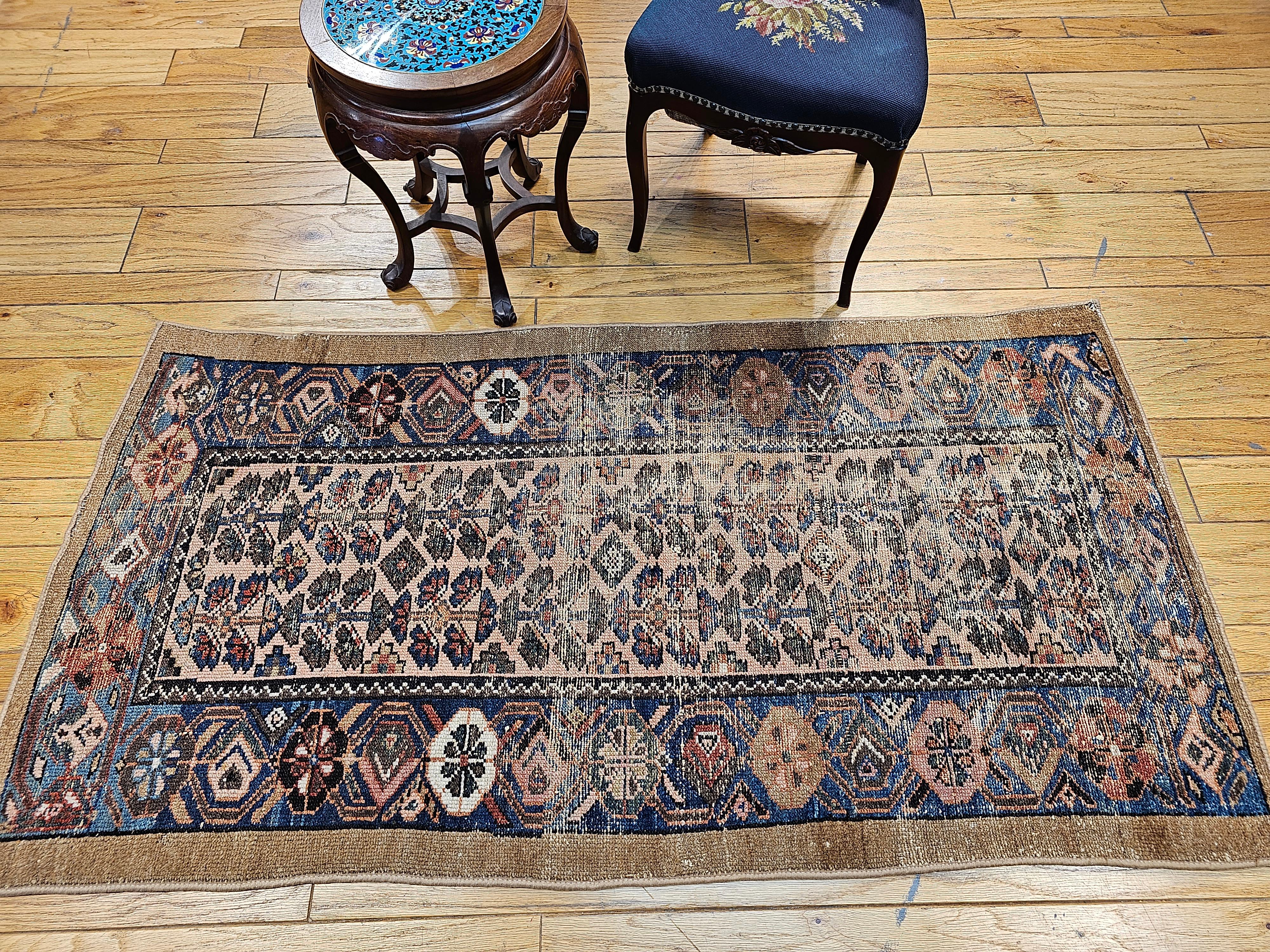 Vintage Persian Camelhair Malayer Area Rug in Allover Pattern with French Blue For Sale 4