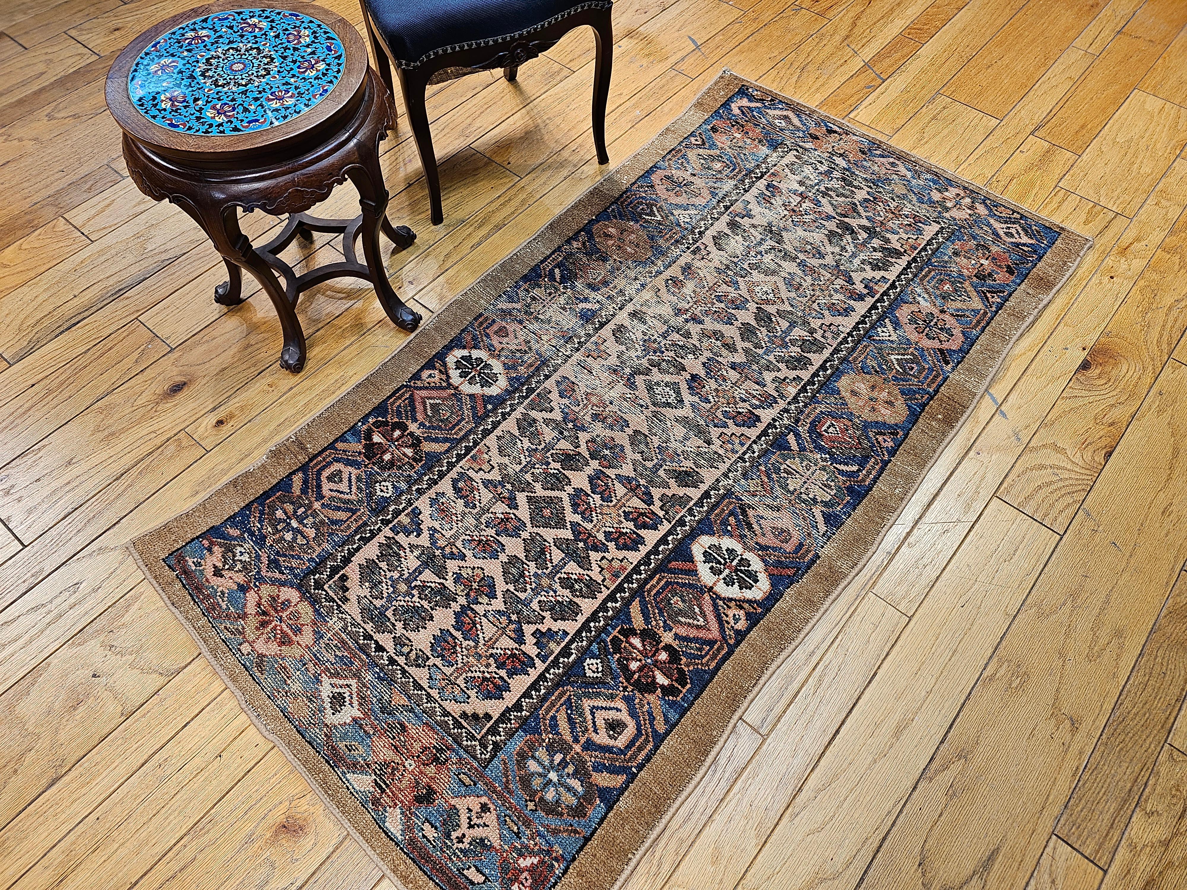 Vintage Persian Camelhair Malayer Area Rug in Allover Pattern with French Blue For Sale 5