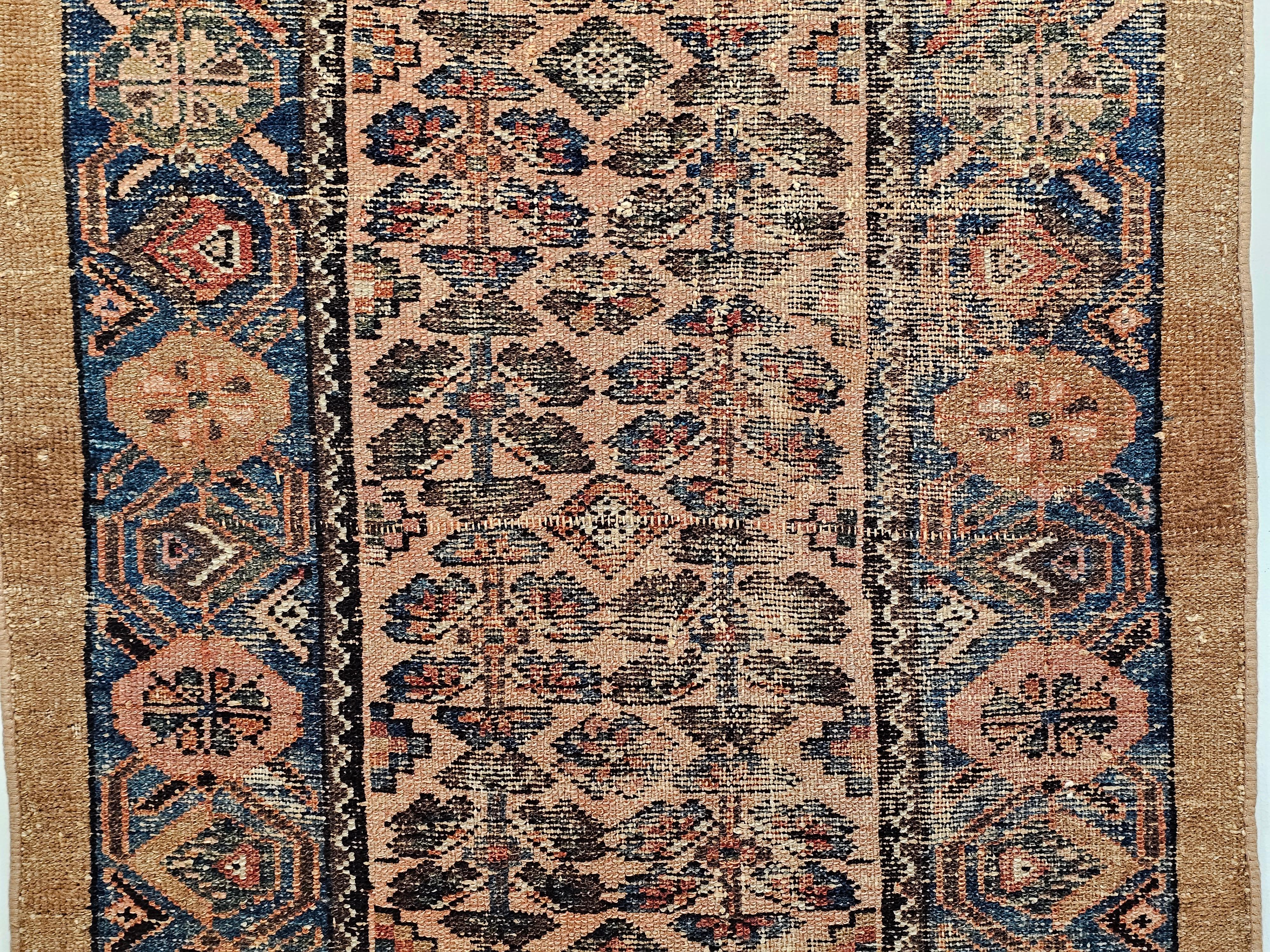 Vegetable Dyed Vintage Persian Camelhair Malayer Area Rug in Allover Pattern with French Blue For Sale