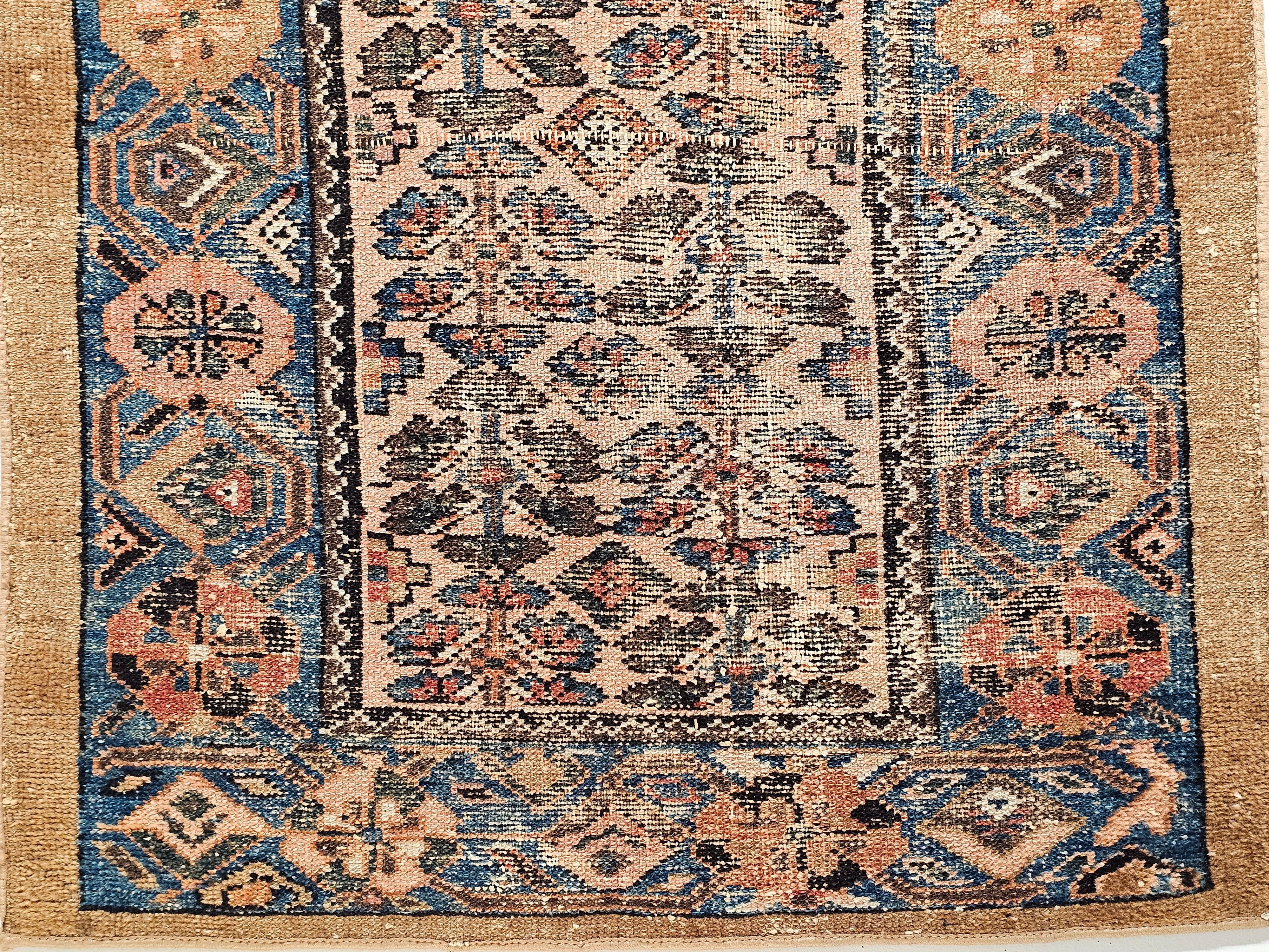 Vintage Persian Camelhair Malayer Area Rug in Allover Pattern with French Blue In Good Condition For Sale In Barrington, IL