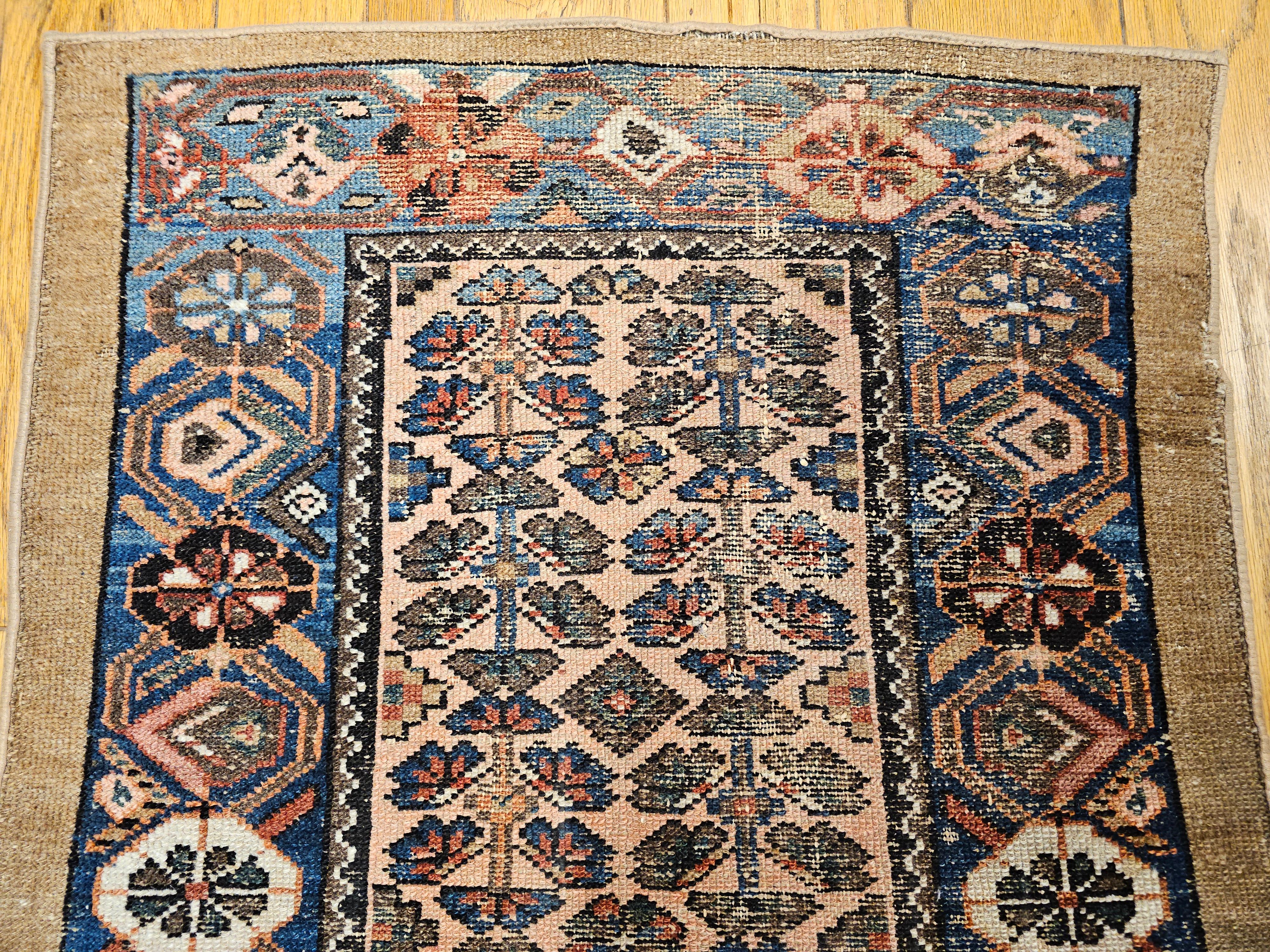 20th Century Vintage Persian Camelhair Malayer Area Rug in Allover Pattern with French Blue For Sale