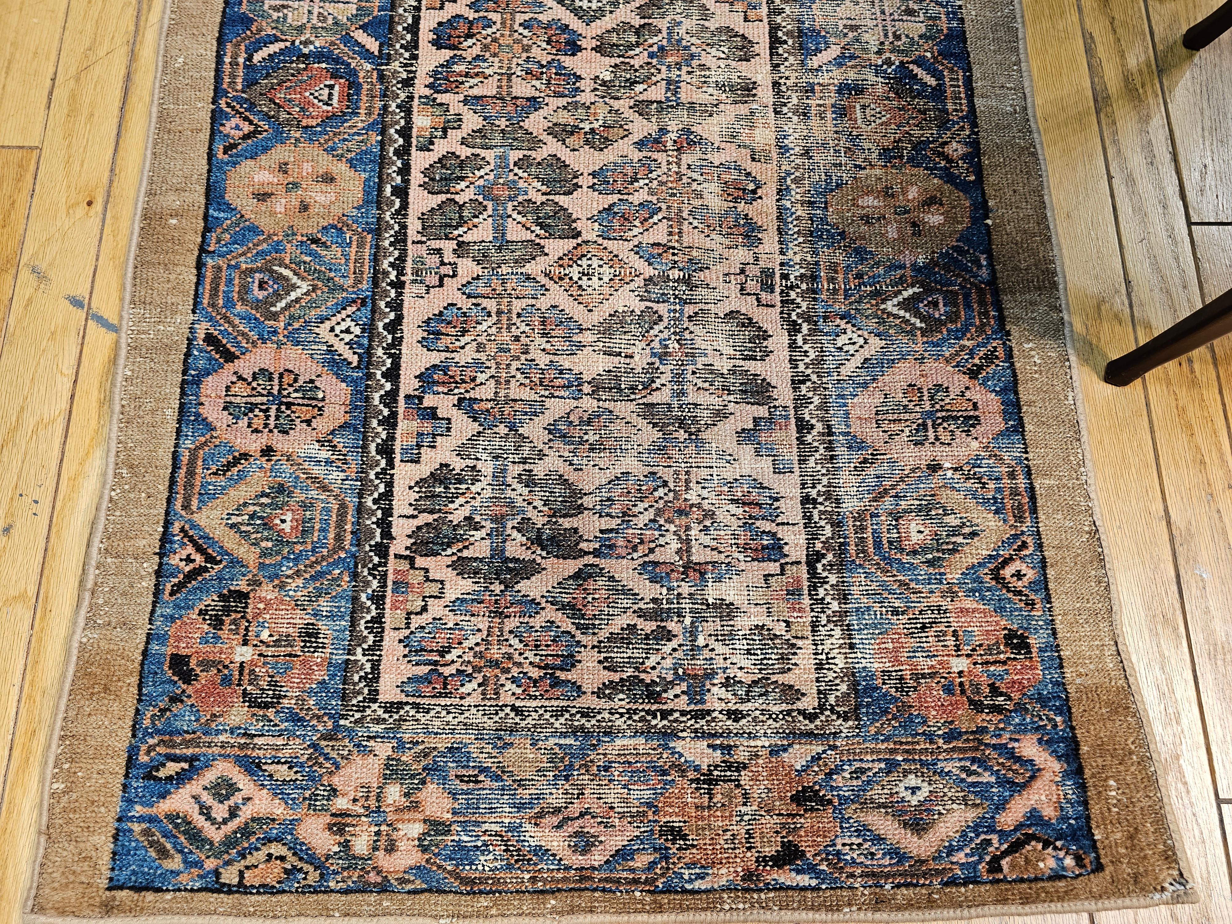 Wool Vintage Persian Camelhair Malayer Area Rug in Allover Pattern with French Blue For Sale