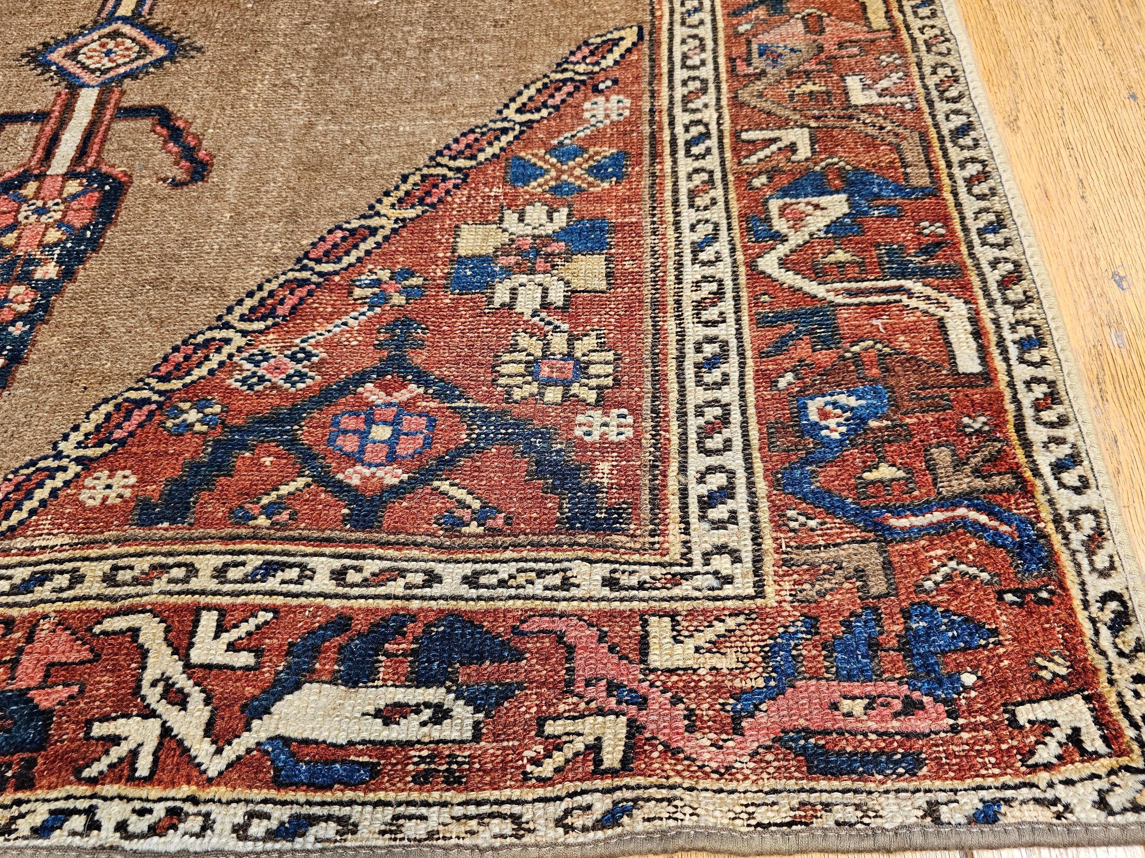Vintage Persian Camelhair Malayer Area Rug in Camel, Navy, Ivory, Rust Red, Blue For Sale 7