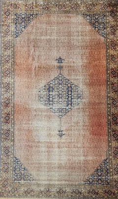 Vintage Persian Malayer Camel Hair Gallery Rug in Rust, Tan, Gray, Ivory, Navy