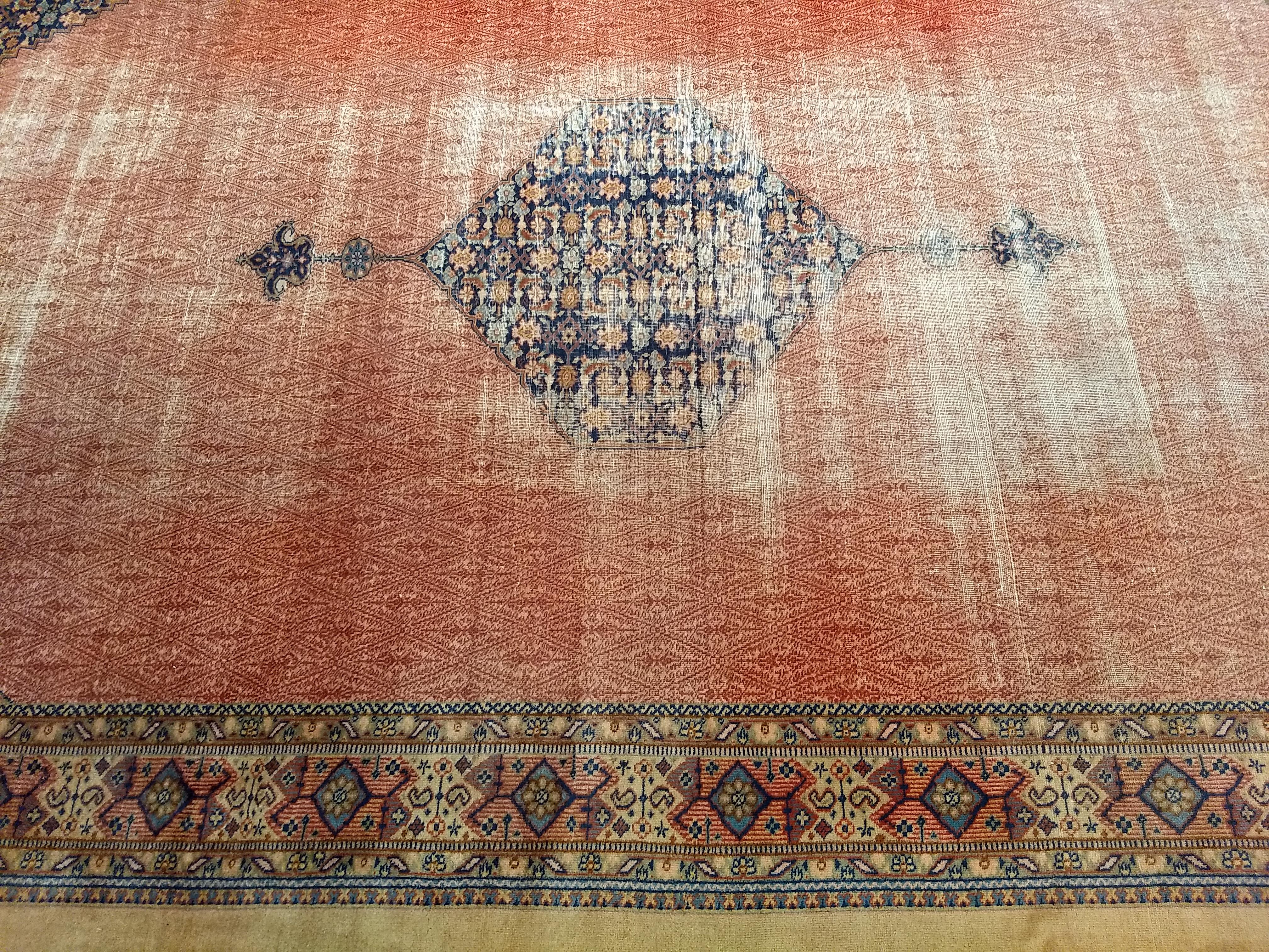 Vintage Persian Camelhair Malayer in Rust-Red, Camel, Gray, Ivory, Green, Navy In Good Condition For Sale In Barrington, IL