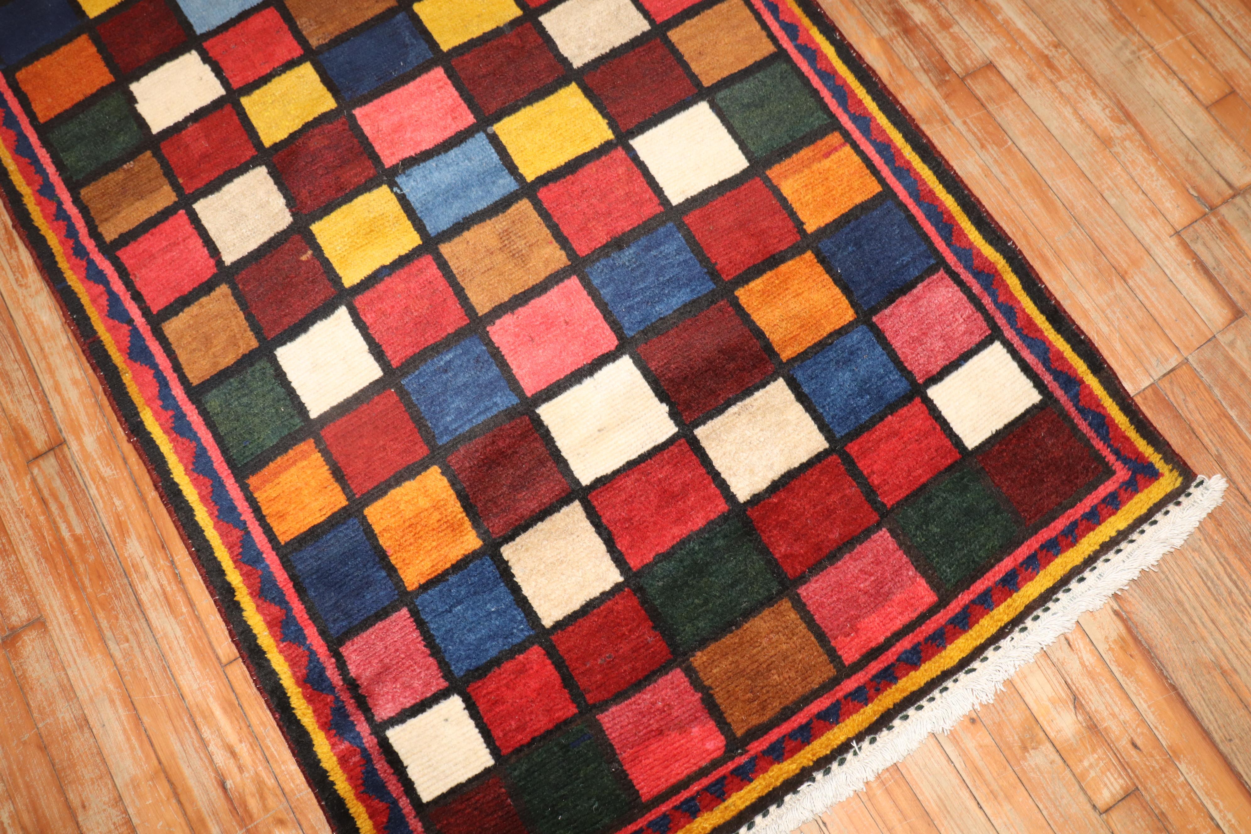 Mid-Century Modern Vintage Persian Checkerboard Gabbeh Rug For Sale