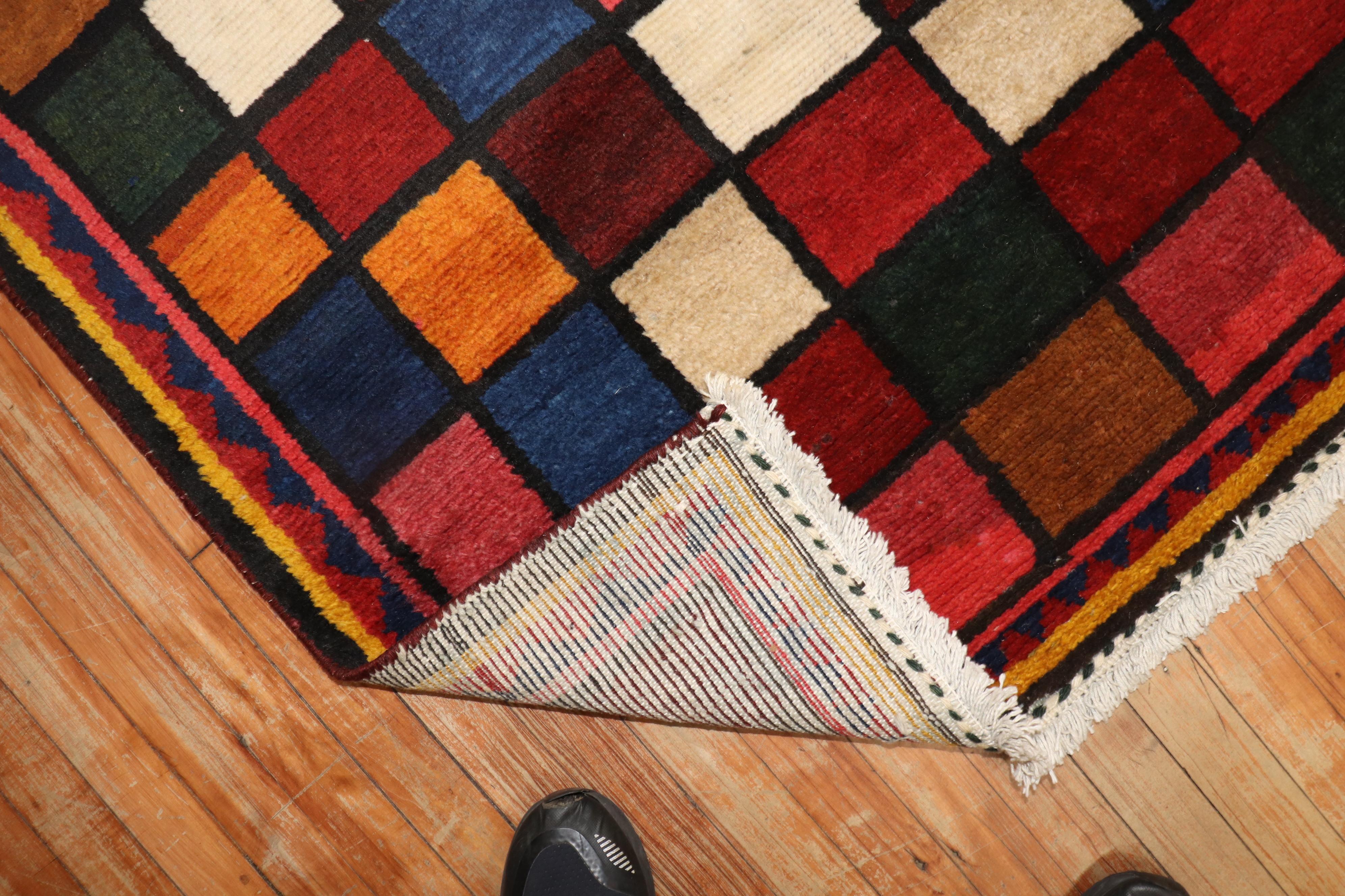 Hand-Knotted Vintage Persian Checkerboard Gabbeh Rug For Sale