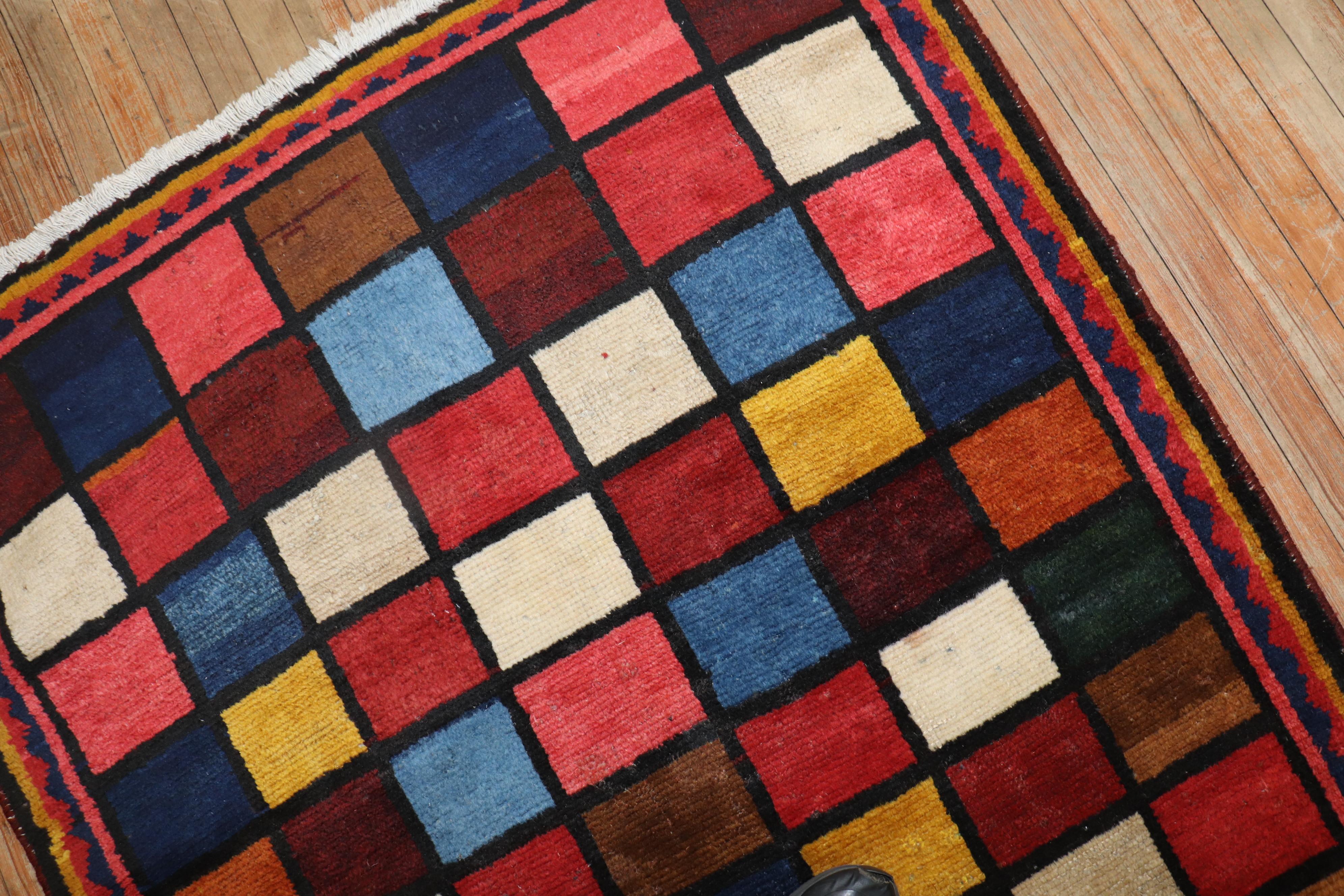 Vintage Persian Checkerboard Gabbeh Rug In Good Condition For Sale In New York, NY