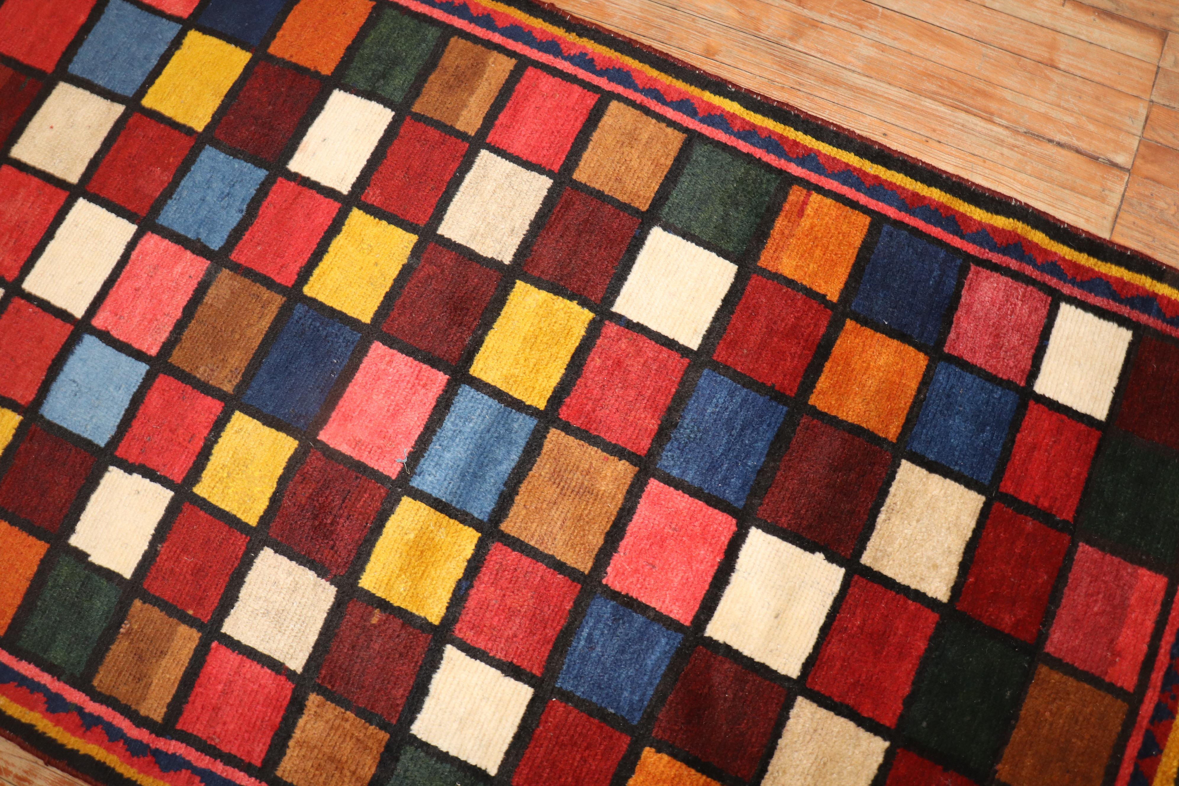 Wool Vintage Persian Checkerboard Gabbeh Rug For Sale