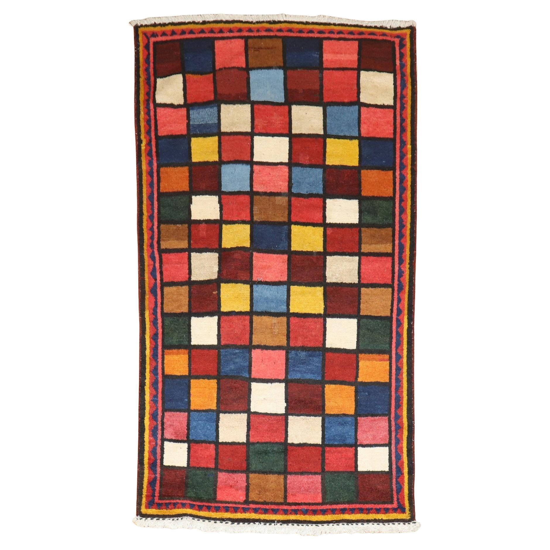 Vintage Persian Checkerboard Gabbeh Rug For Sale