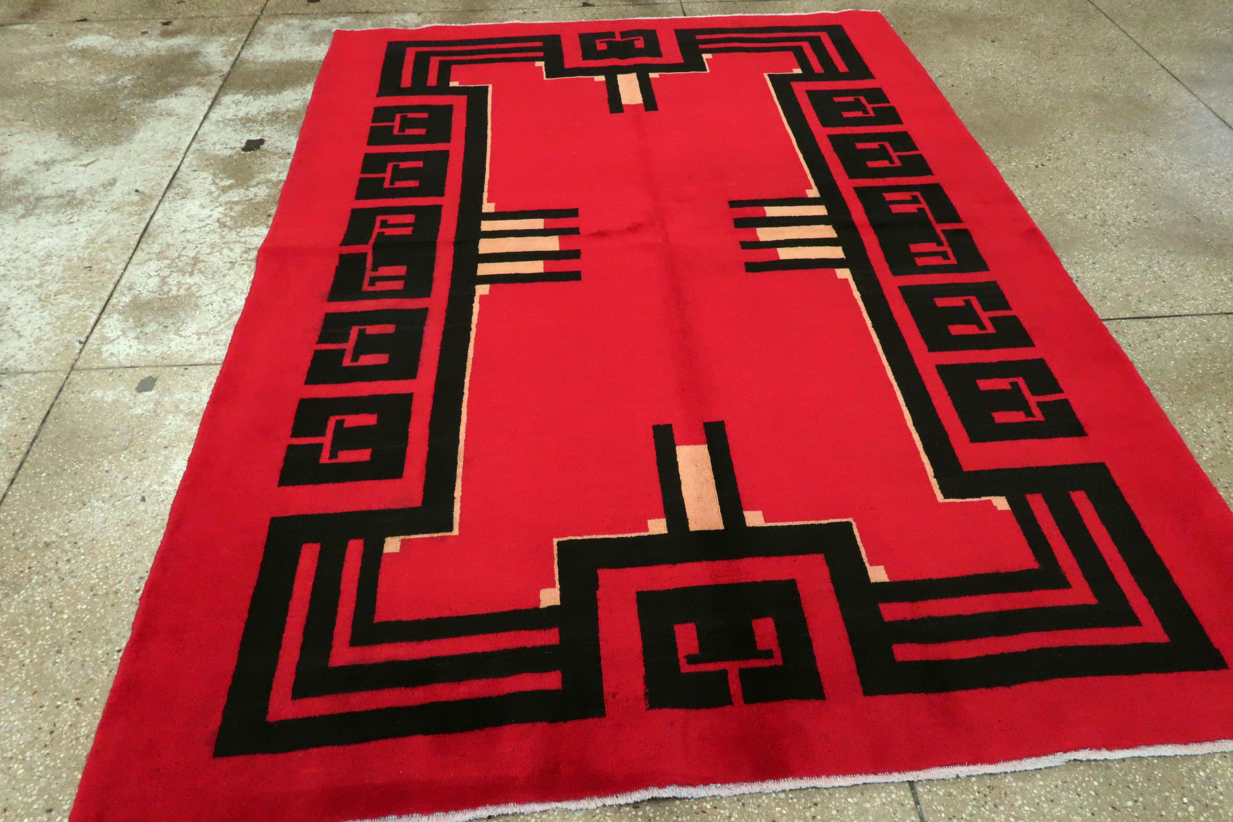 20th Century Vintage Persian Art Deco Rug Inspired By Edward McKnight Kauffer For Sale