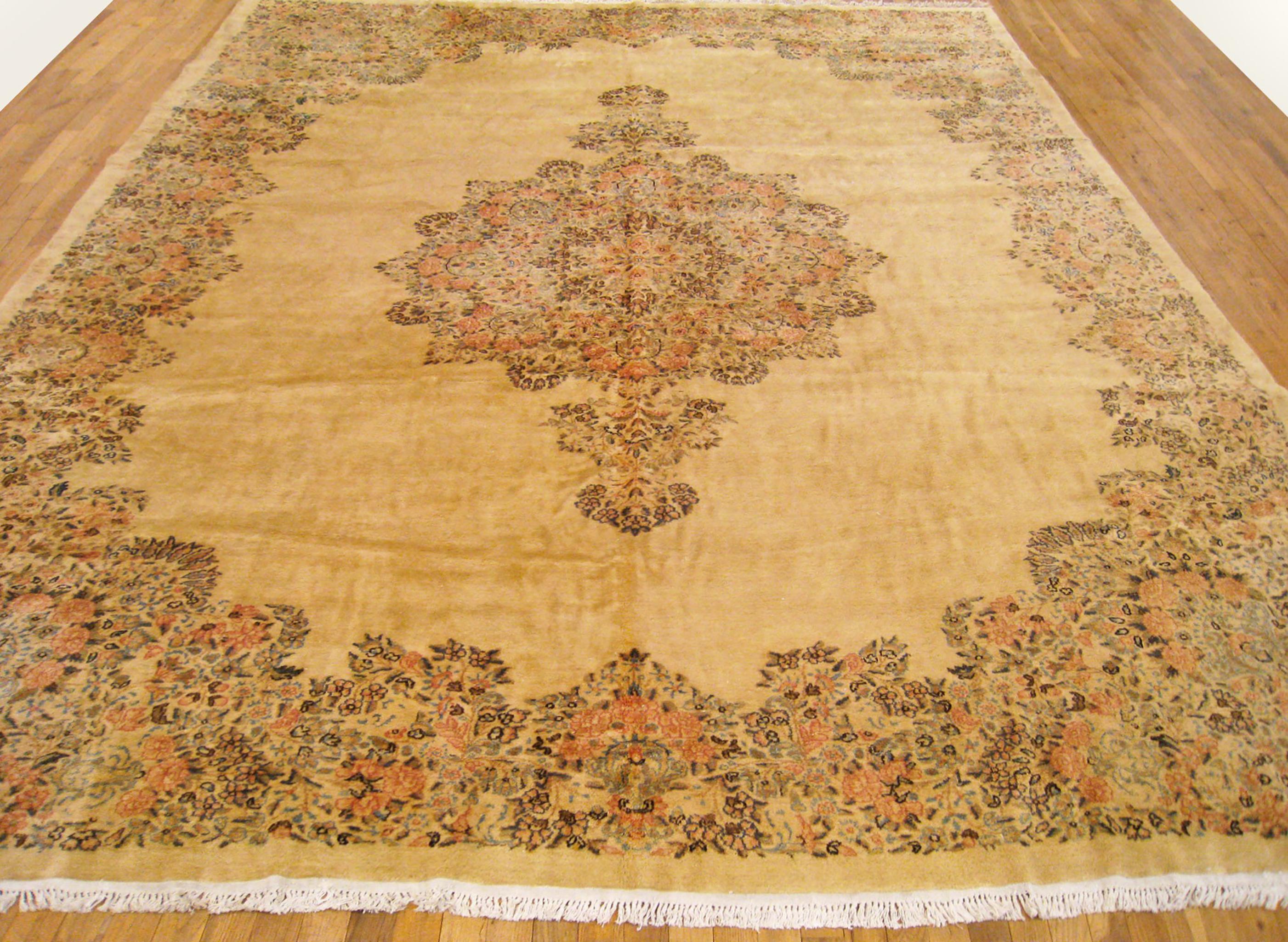 Hand-Knotted Vintage Persian Decorative Orienta Kerman Rug in Room Size  For Sale