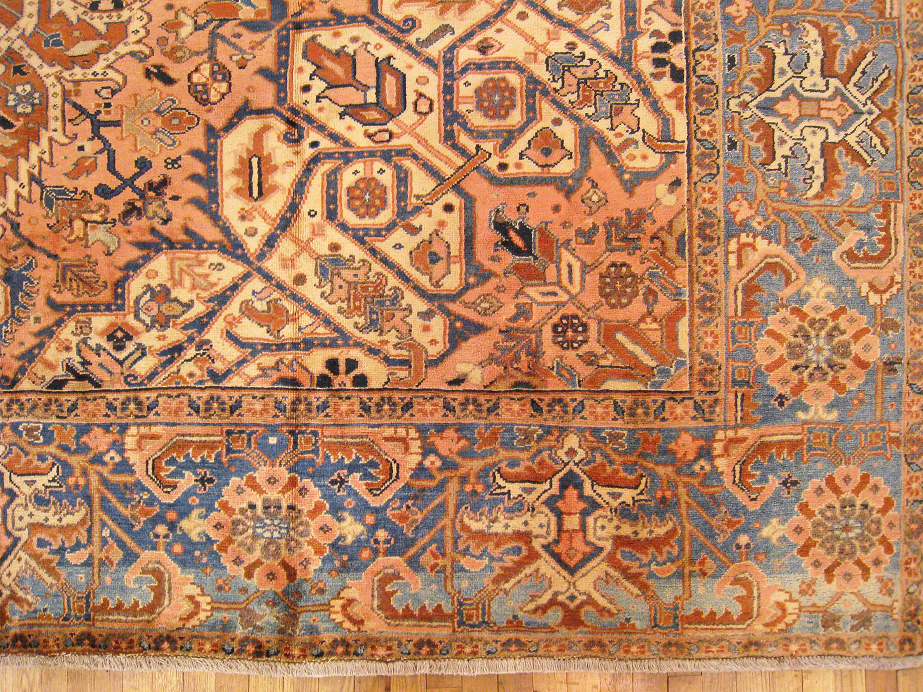 Wool Vintage Persian Decorative Oriental Heriz Rug in Large Size For Sale