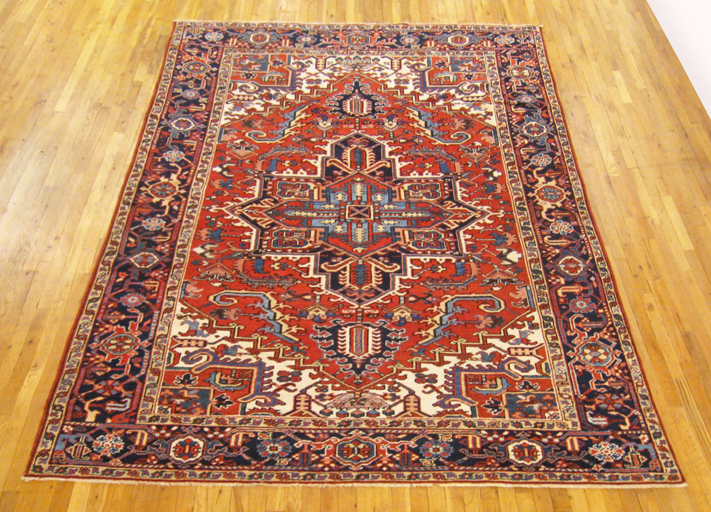 Vintage Persian Heriz Oriental rug, room size

A vintage Persian Heriz oriental rug, size 10'0
