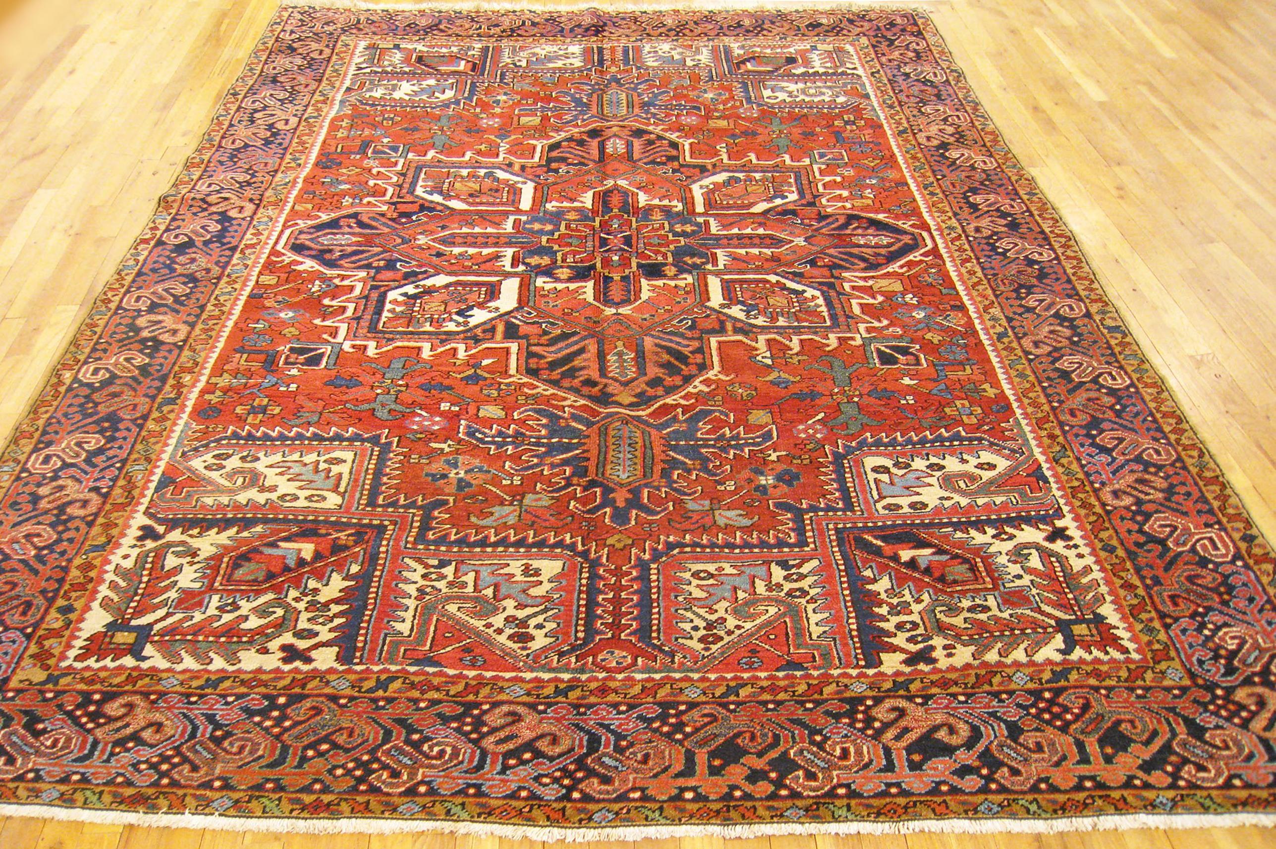 Hand-Knotted Vintage Persian Decorative Oriental Heriz Rug in Room Size For Sale