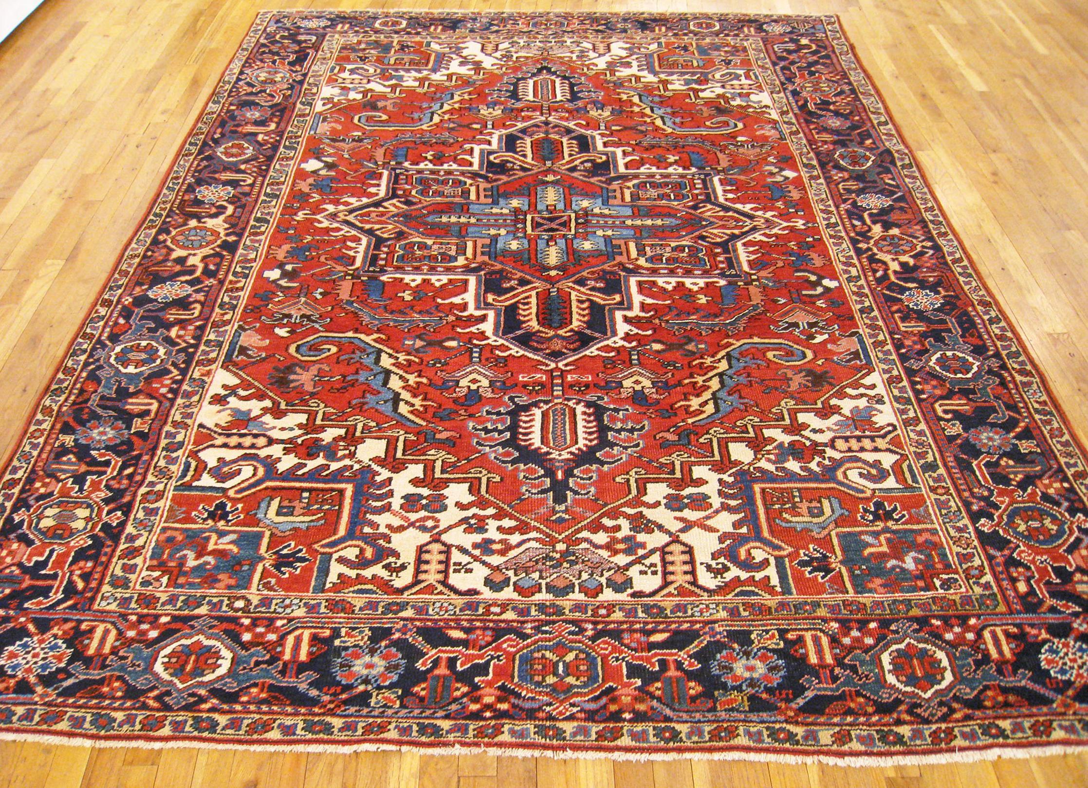 Hand-Knotted Vintage Persian Decorative Oriental Heriz Rug in Room Size For Sale