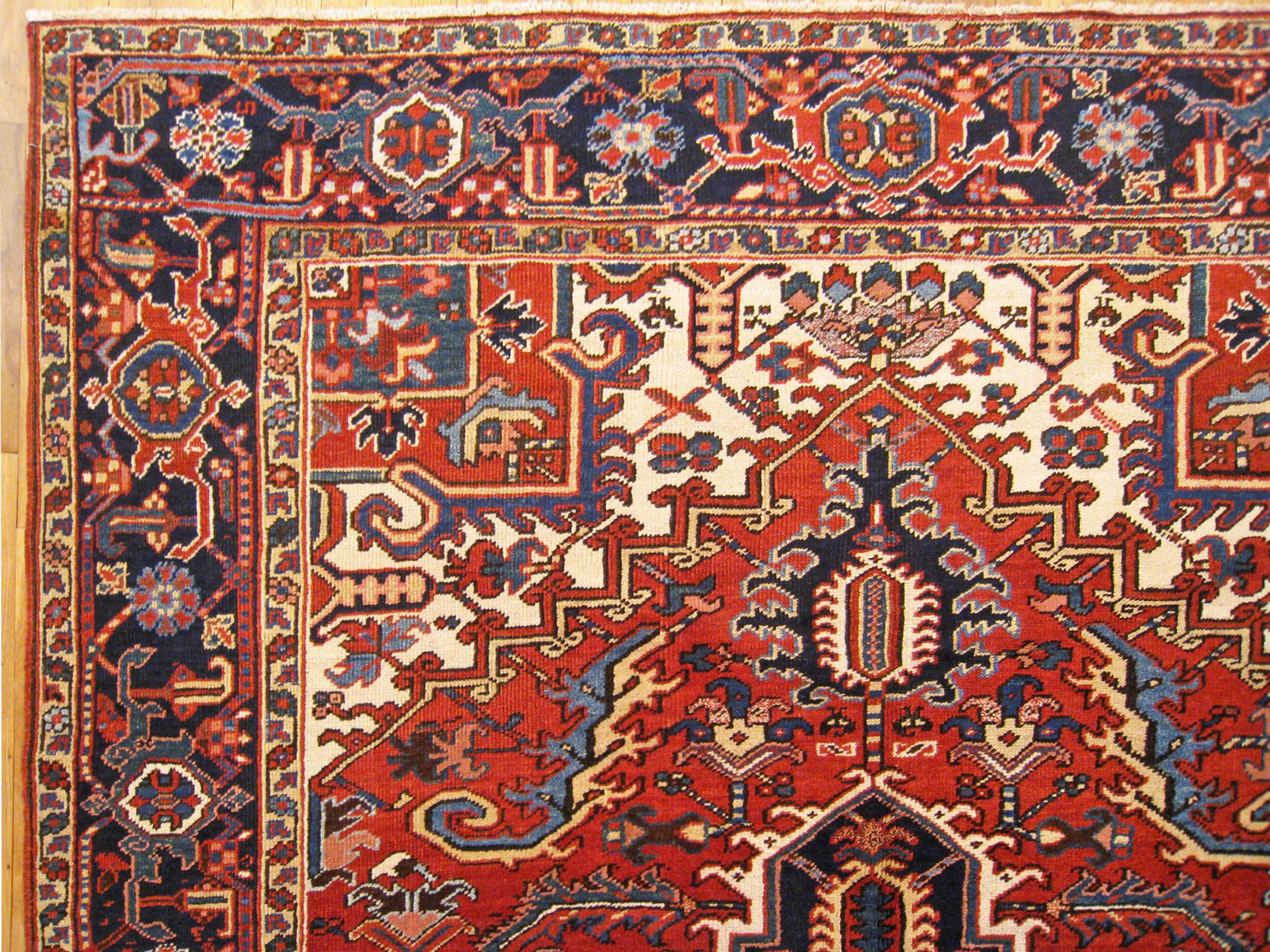 Vintage Persian Decorative Oriental Heriz Rug in Room Size For Sale 1