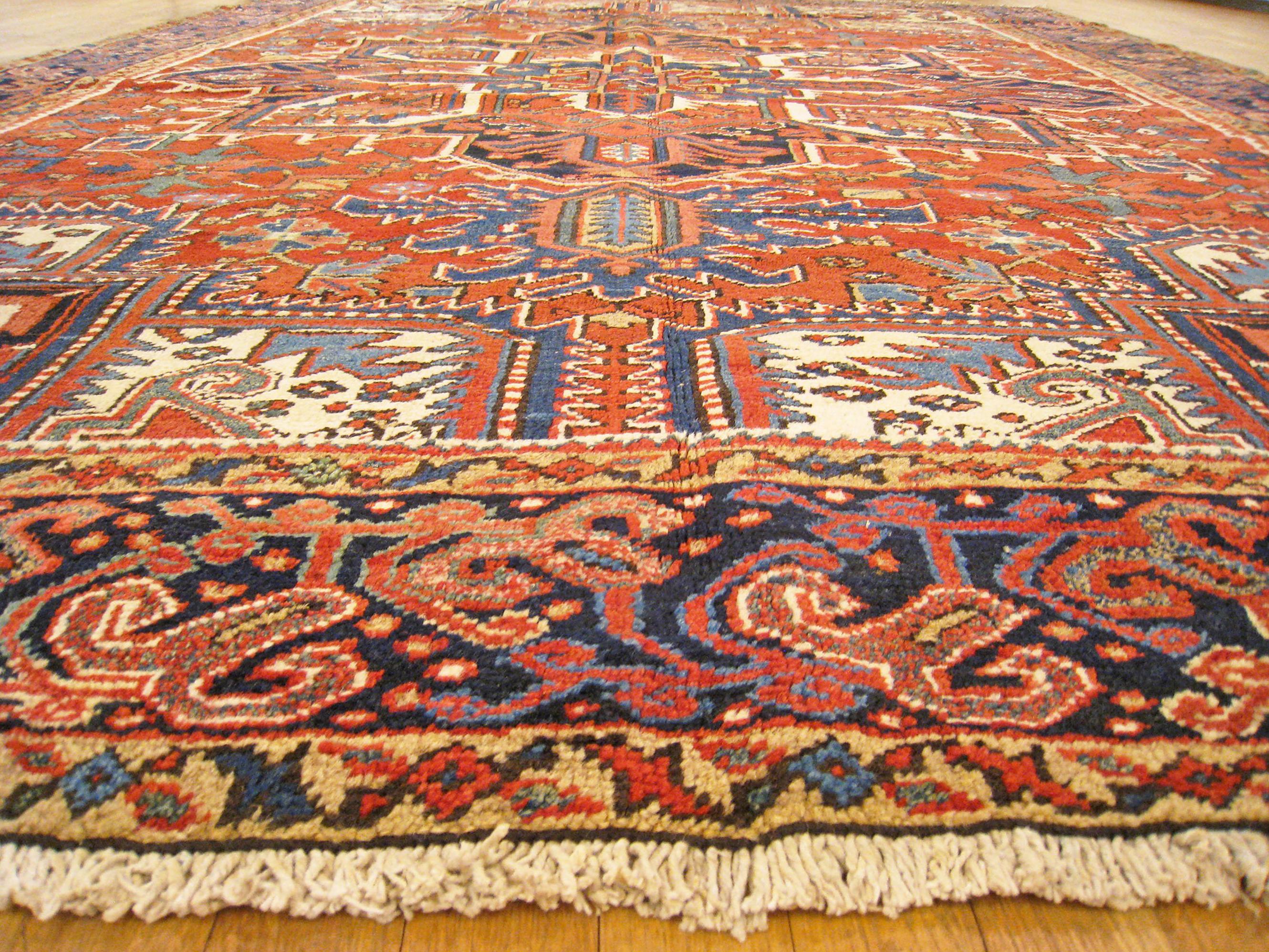 Vintage Persian Decorative Oriental Heriz Rug in Room Size For Sale 3