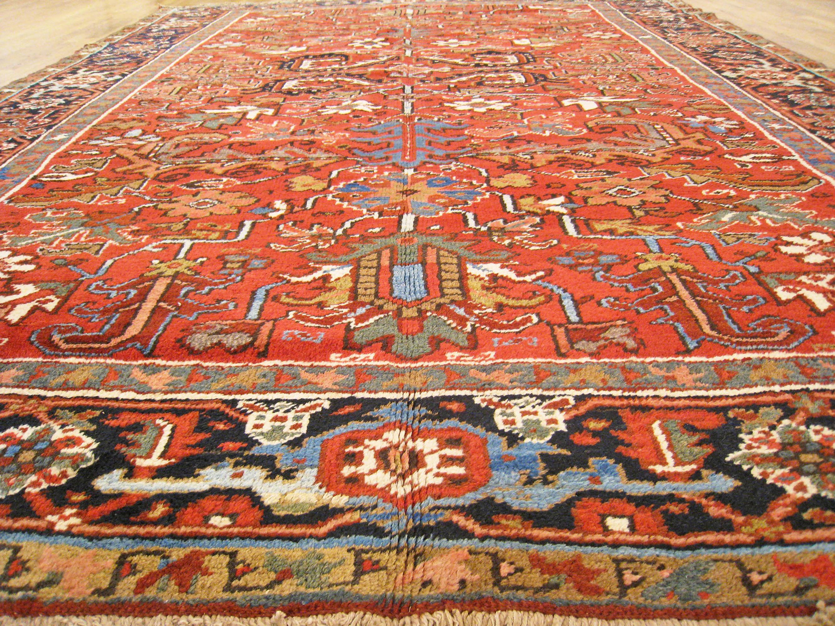 Vintage Persian Decorative Oriental Heriz Rug in Room Size For Sale 3