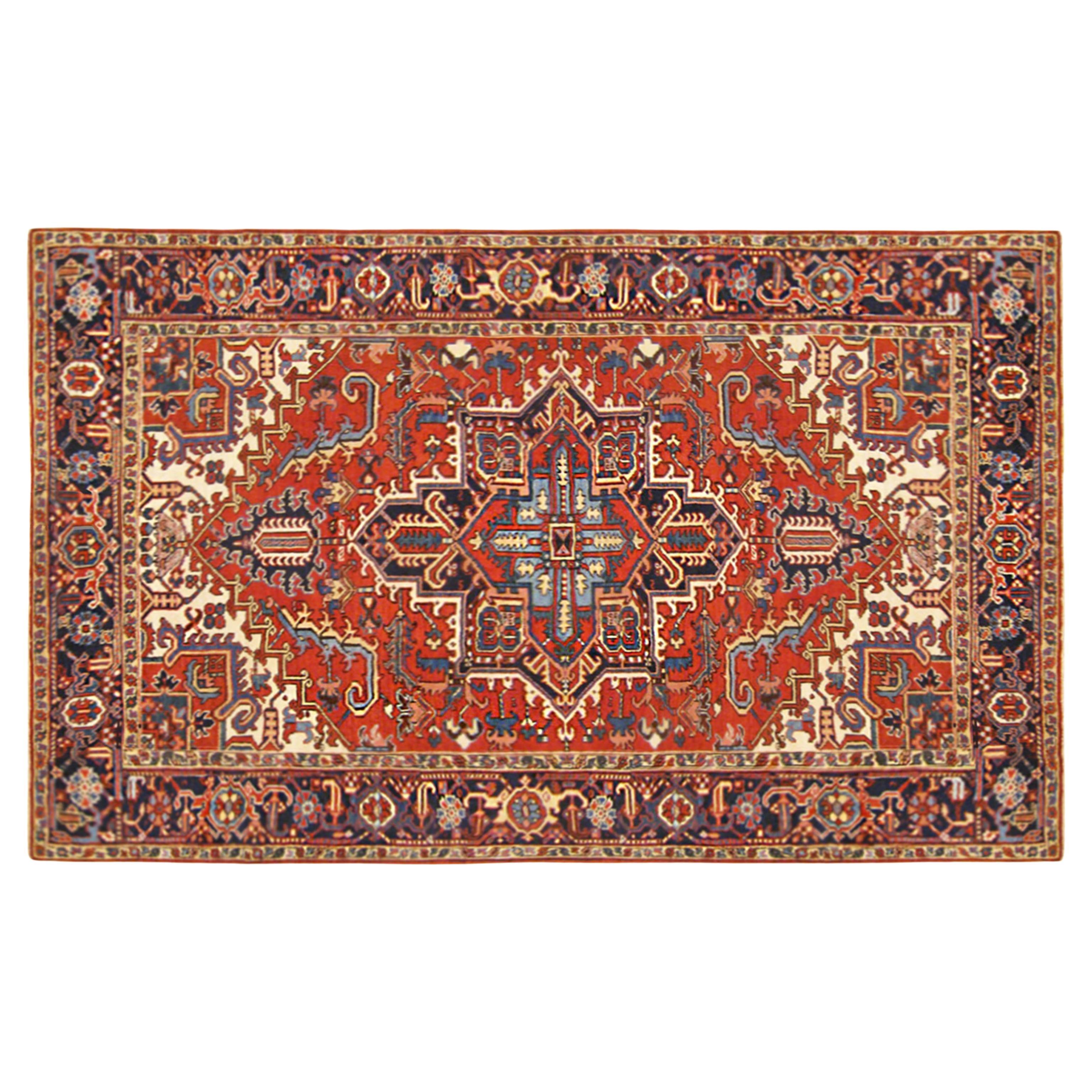 Tapis persan décoratif oriental Heriz vintage de taille normale