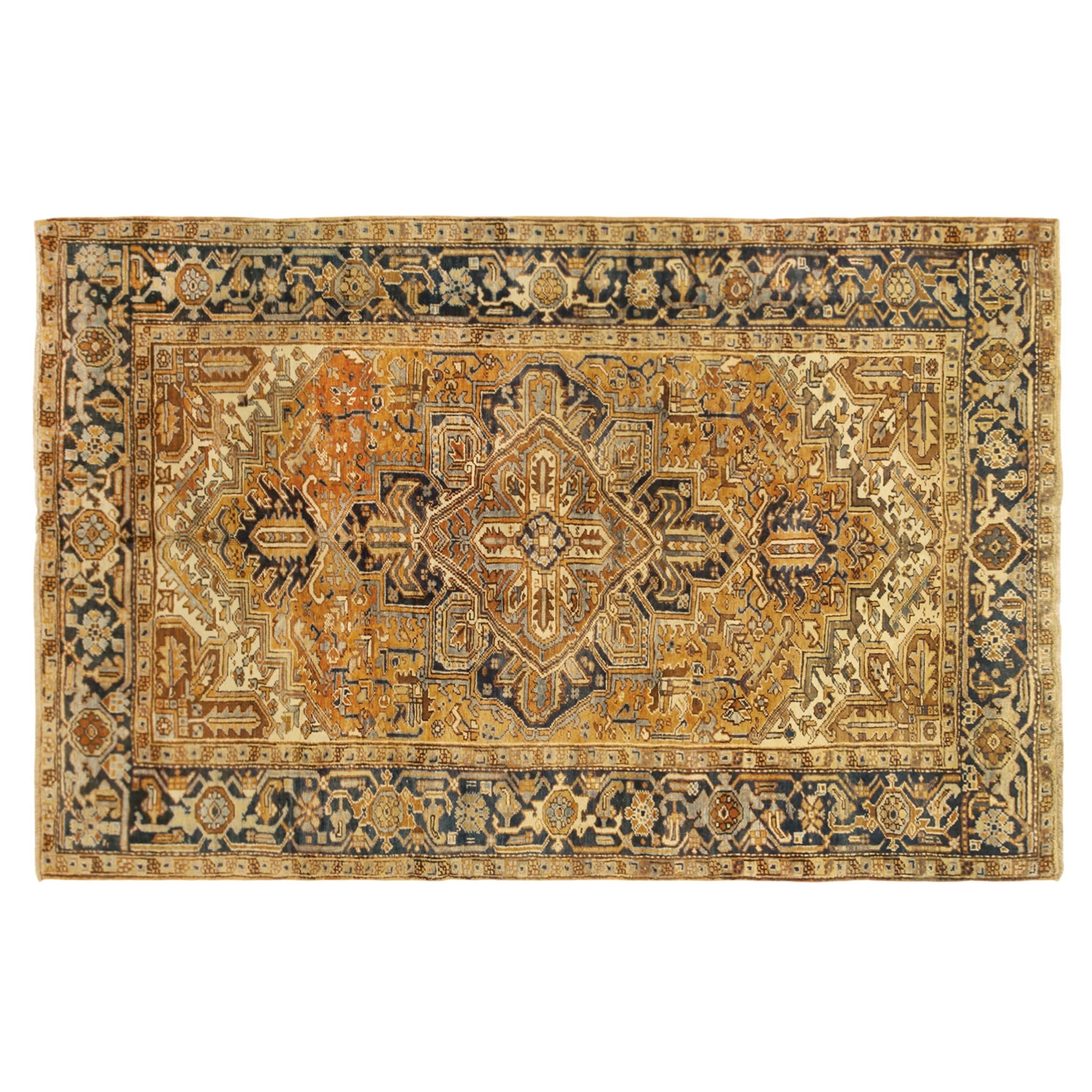Tapis persan décoratif oriental Heriz vintage de taille normale 