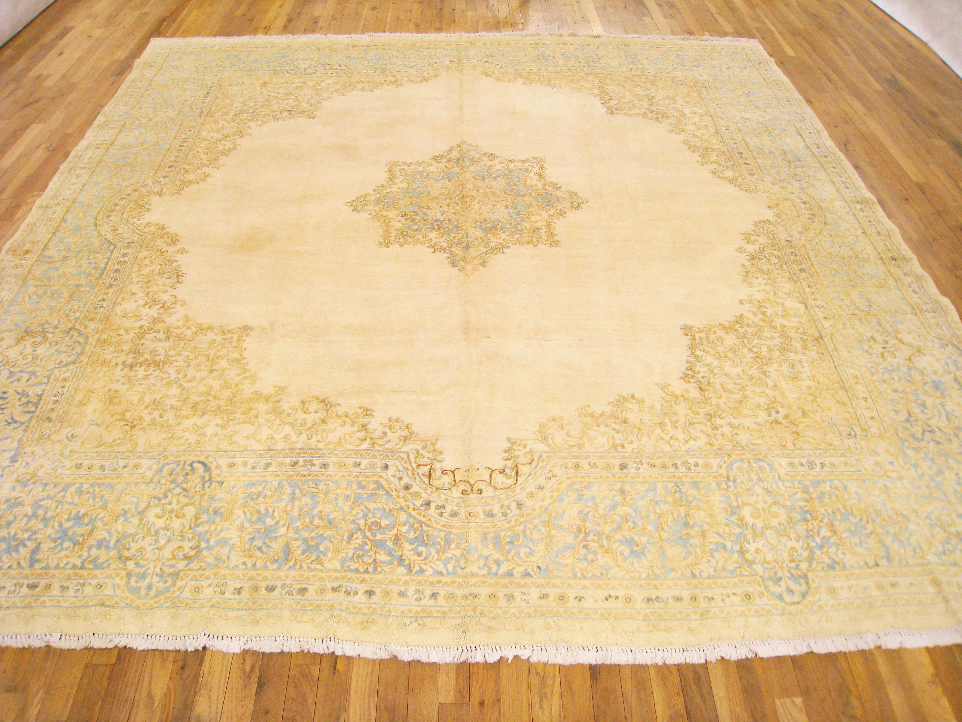 Hand-Knotted Vintage Persian Decorative Oriental Kerman Rug in Square Size For Sale