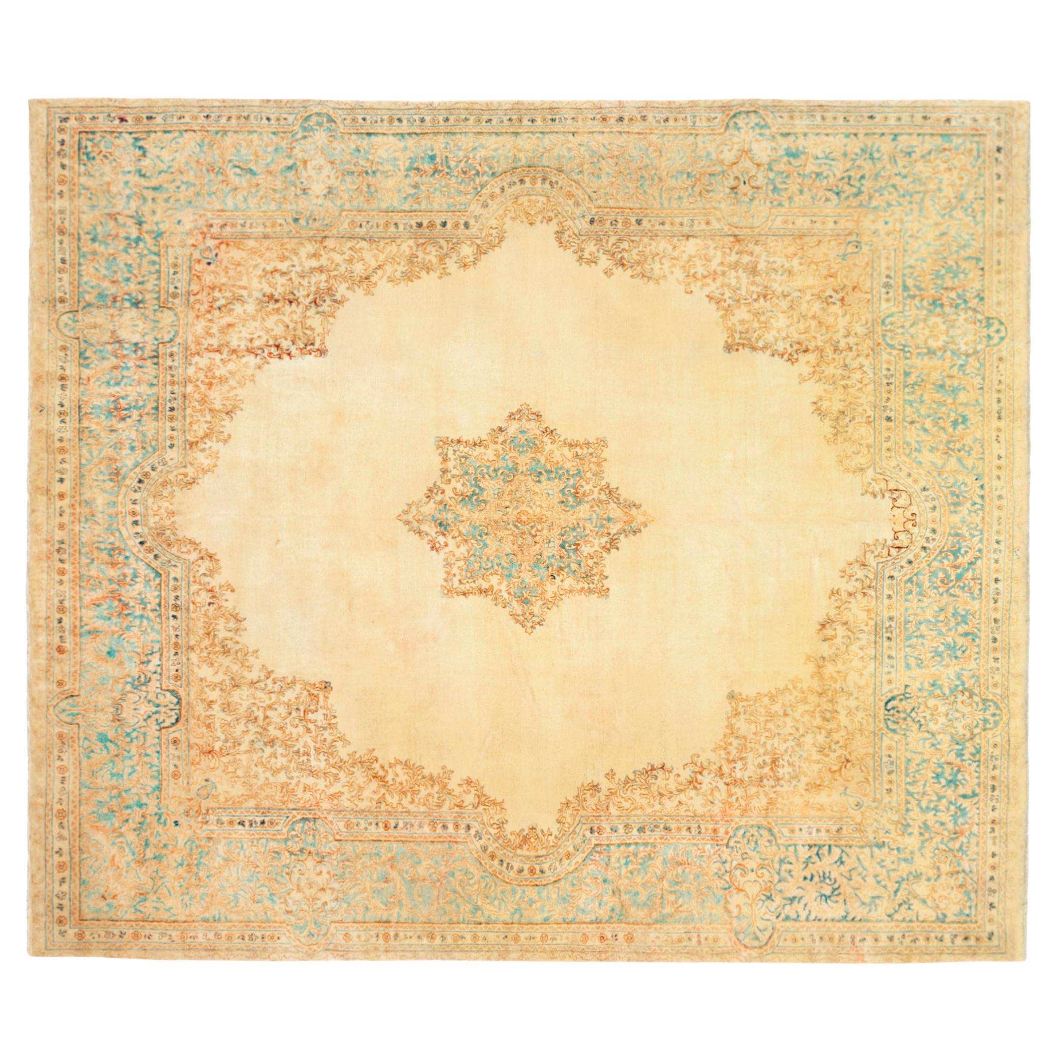 Vintage Persian Decorative Oriental Kerman Rug in Square Size
