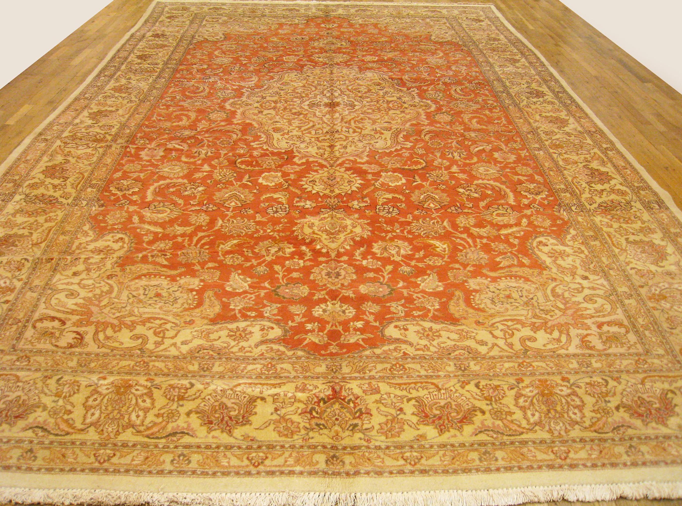 Hand-Knotted Vintage Persian Decorative Oriental Tabriz Rug in Large Size For Sale