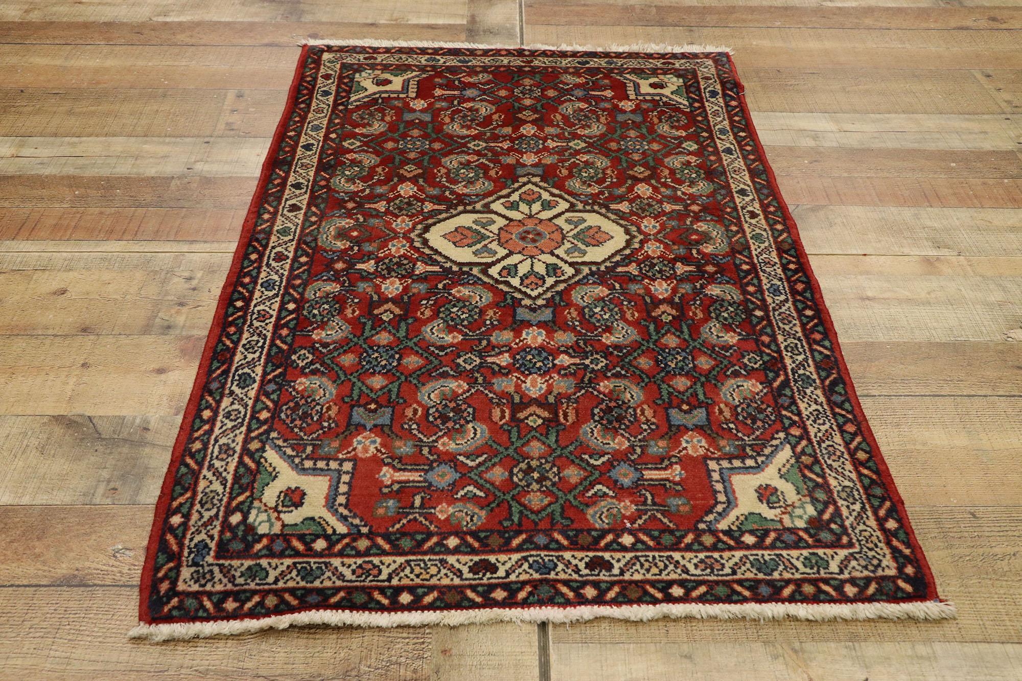 Vintage Persian Dergazine Hamadan Rug with Herati Pattern, Foyer or Entry Rug In Good Condition For Sale In Dallas, TX