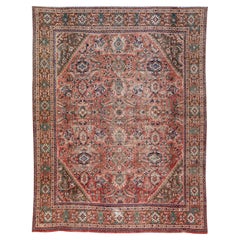 Vintage Persian Distressed Beige Handmade Floral Wool Rug