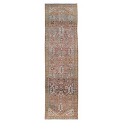Vintage Persian Distressed Floral Mahal Runner in Red, Orange, Blue and Green