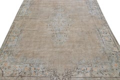 Vintage Persian Distressed Handmade Medallion Beige Wool Rug