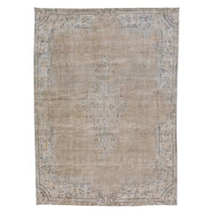 Vintage Persian Distressed Handmade Medallion Beige Wool Rug