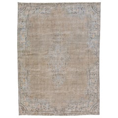Tapis Vintage Persan Distressed Handmade Medallion Beige Wool Rug