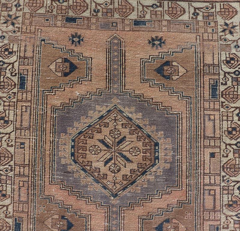 Karajeh Persa Vintage Envejecido Con Diseño De Medallón 3'6 x 10'7 Heriz Serapi en venta