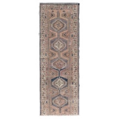 Vintage Persian Distressed Karajeh With Medallion Design 3'6 x 10'7