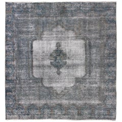 Vintage Persian Distressed Rug with a Modern Design in Taupe, Gray, Ivory 
Blue