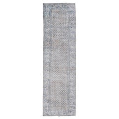 Vintage Persian Distressed Runner with Mir Design in Taupe, Khaki & Blue Tones 