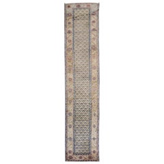 Tapis de couloir vintage bleu marine en camel de couleur terre persane