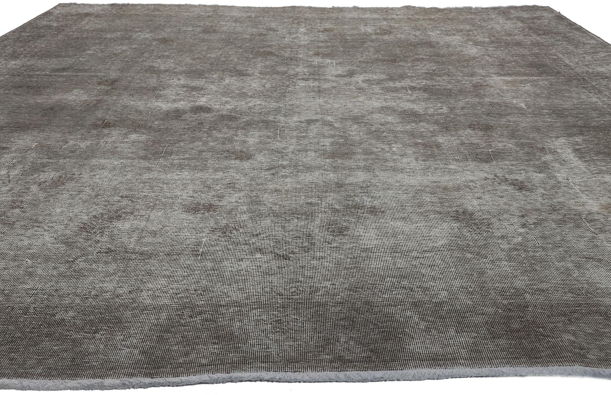 Wool Vintage Persian Earth-Tone Overdyed Rug with Modern Luxe Industrial Loft Style For Sale