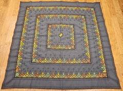 Vintage Persian Embroidered Textile in Gray, Green, Yellow, Terracotta
