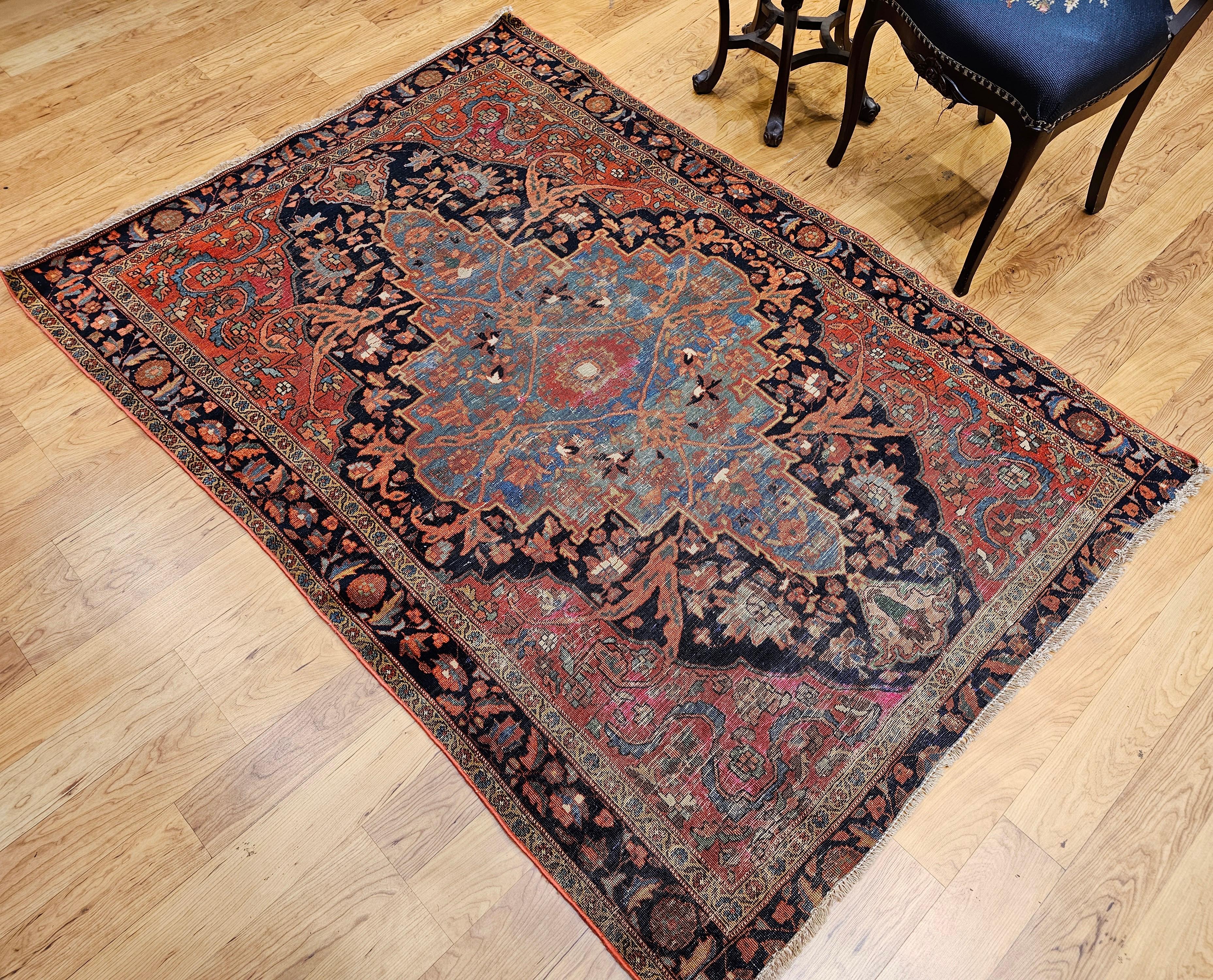 19th Century Persian Farahan Sarouk Area Rug For Sale 8