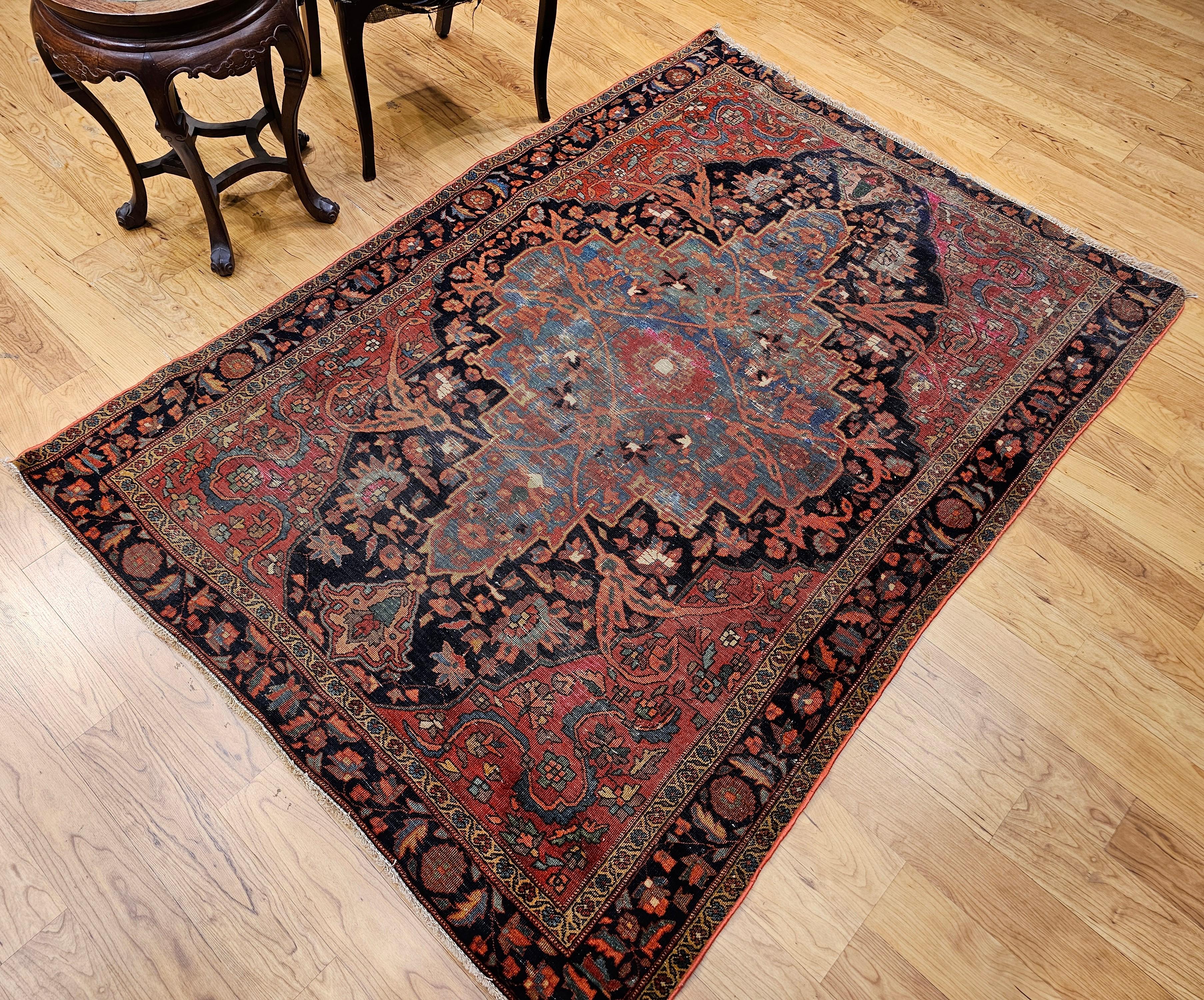 19th Century Persian Farahan Sarouk Area Rug For Sale 14