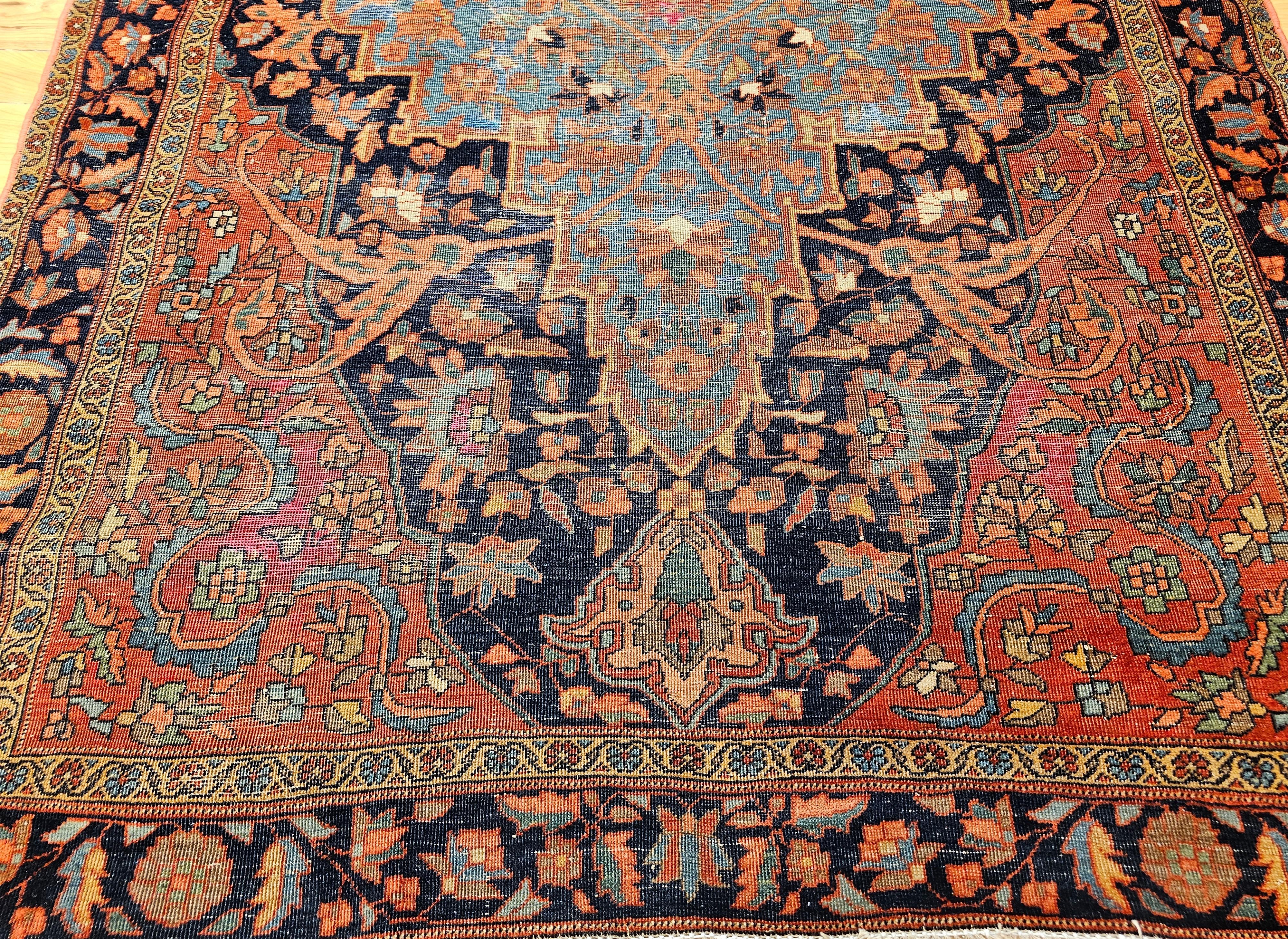 Late 19th Century 19th Century Persian Farahan Sarouk Area Rug For Sale