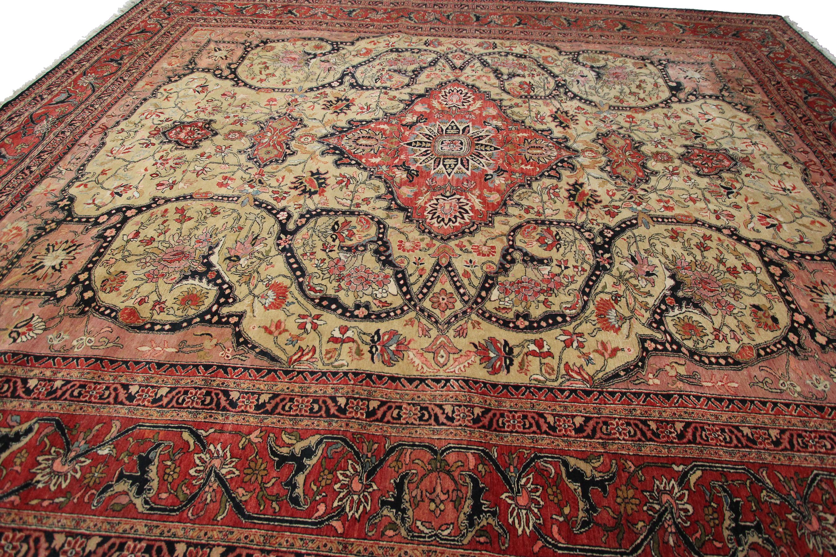 Lana Tappeto vintage persiano Farahan Tappeto geometrico Art Nouveau 10x13 Oro 305cmx392cm in vendita