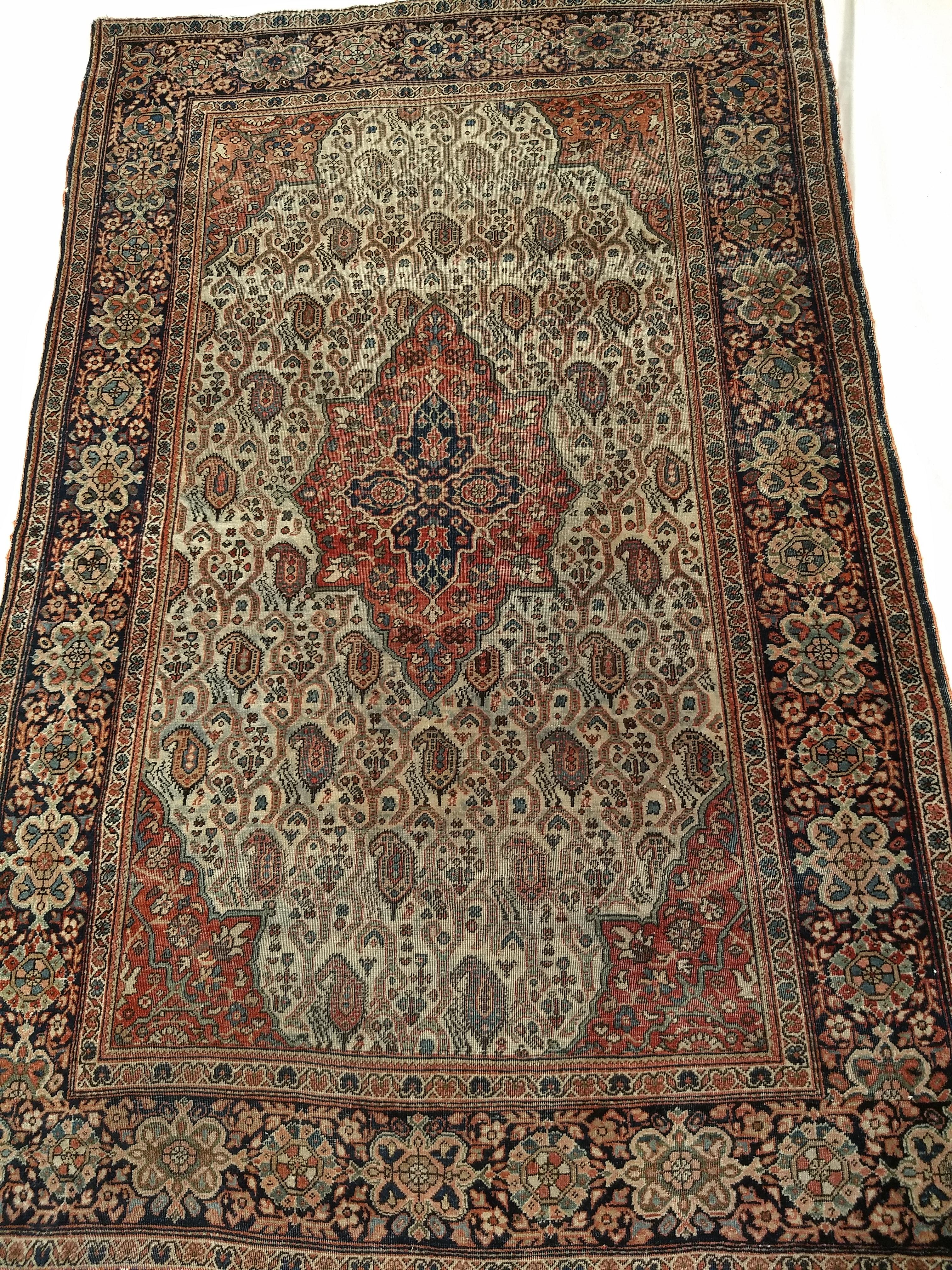 Late 1800s Persian Farahan in an Allover Paisley Pattern in Pale Green, Rust Red For Sale 5