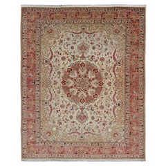  Vintage Persian Fine Tabriz Rug with Floral Medallion Design in Wool And Silk