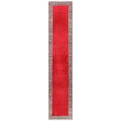 Vintage Persian Floral Kerman Red Runner Rug. Size: 3 ft x 14 ft 6 in