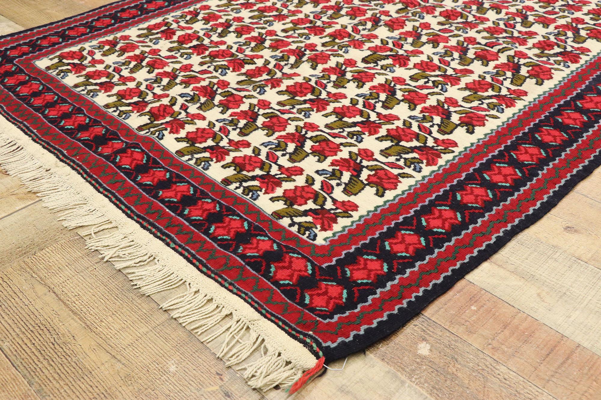 20th Century Vintage Persian Floral Kilim Rug with English Tudor Manor House Style