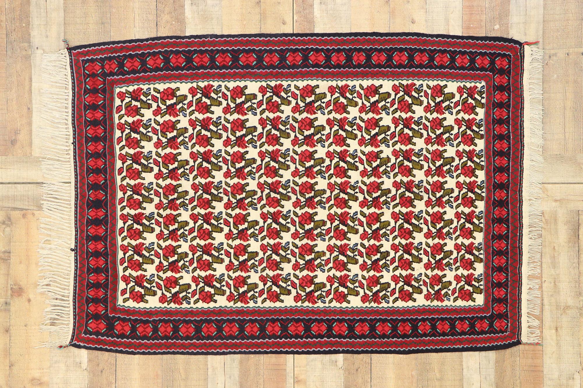 Vintage Persian Floral Kilim Rug with English Tudor Manor House Style 1